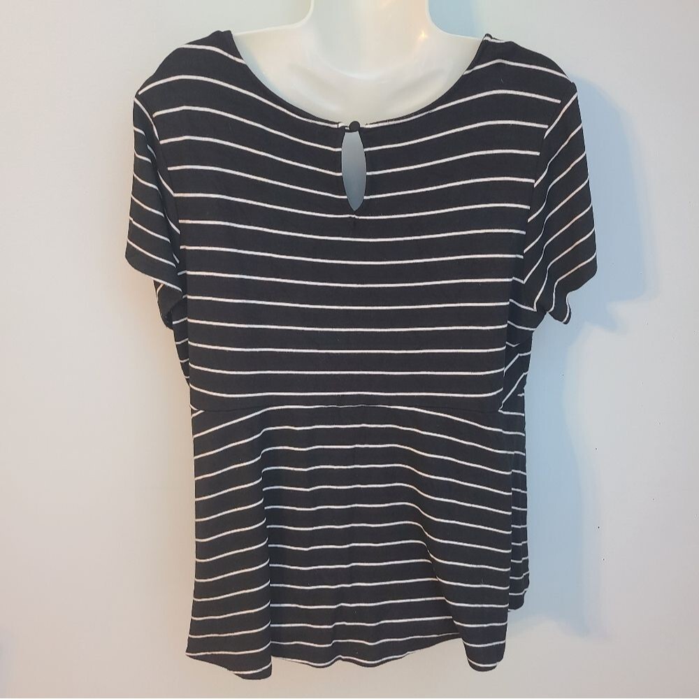Torrid Peplum Ponte Crew Neck Top Womens 2X Black White Stripe Casual Workwear - Picture 5 of 13